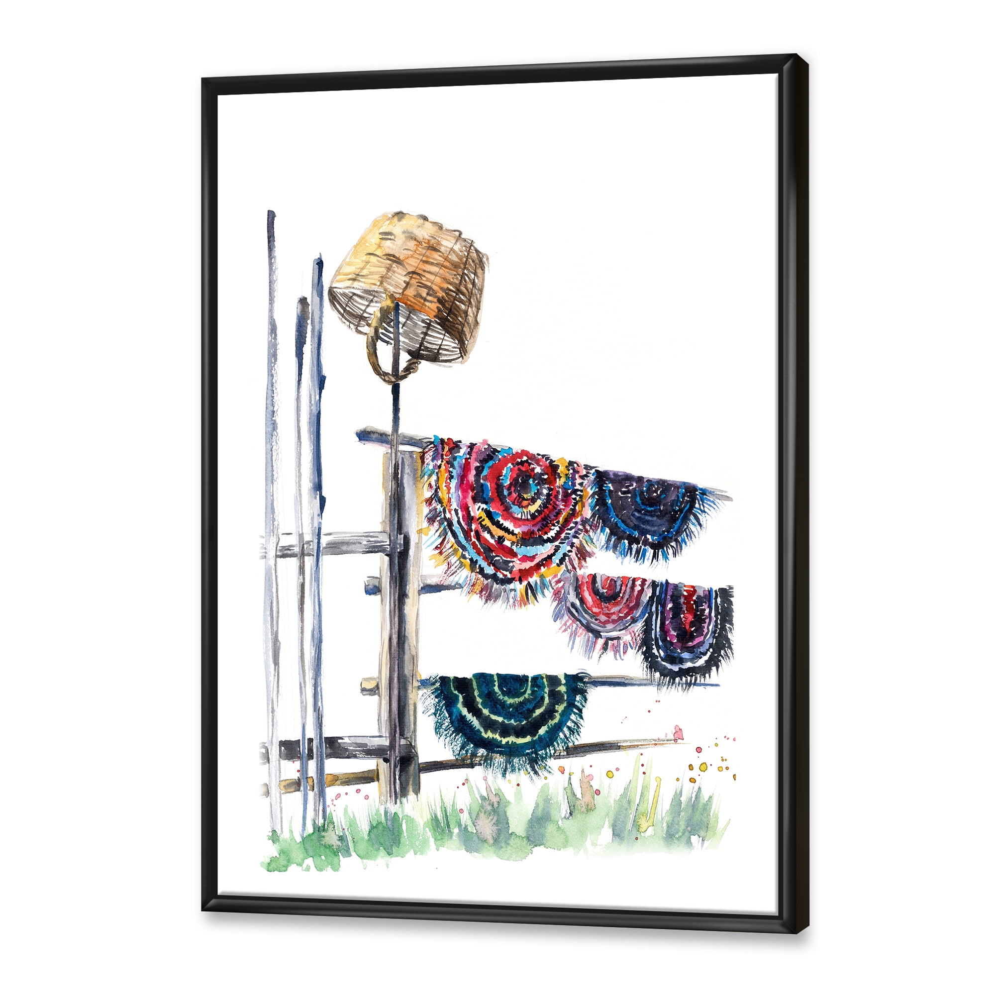 Designart 'Colorful Russian Rugs On Drying Line' Global Framed Canvas Wall Art Print