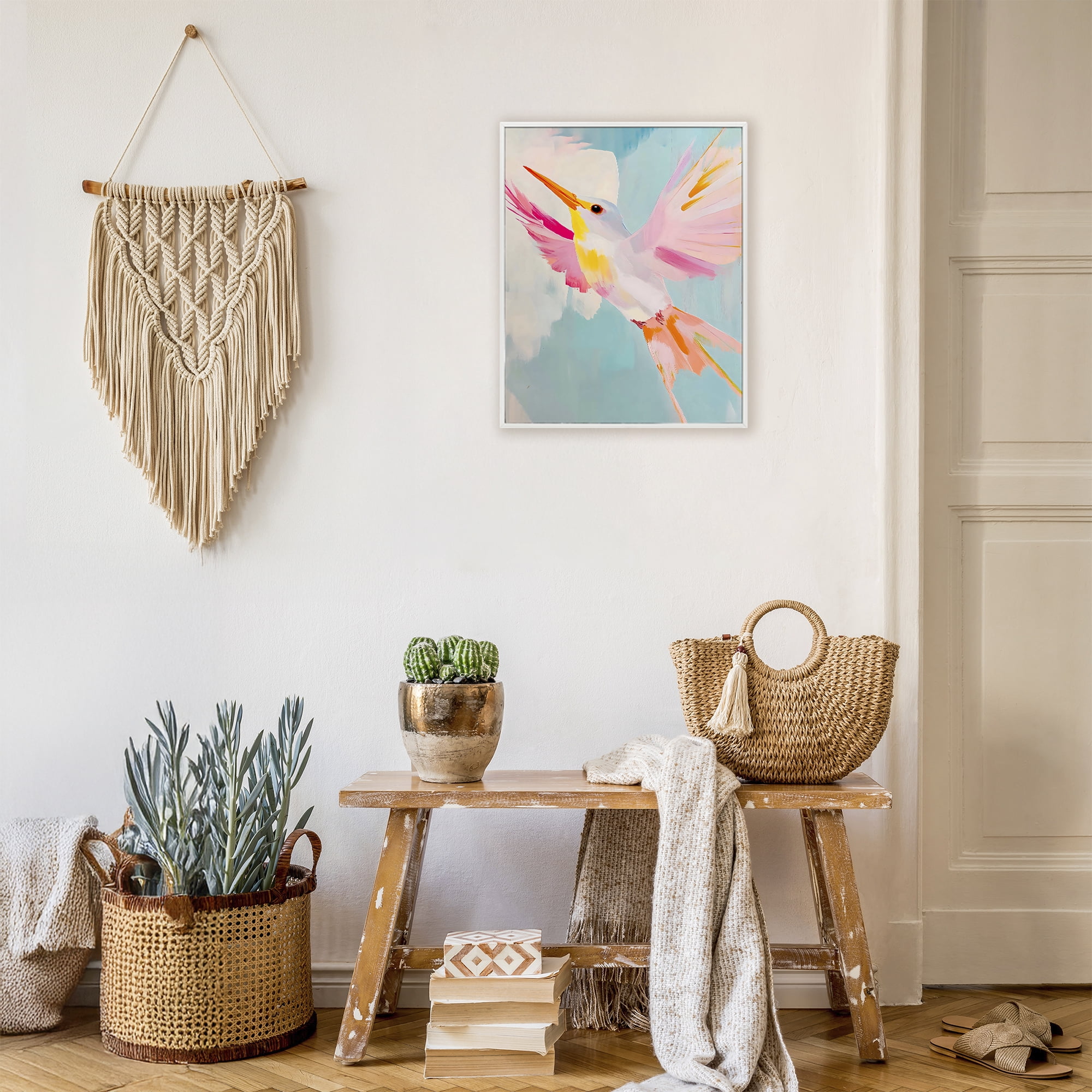 Stupell Industries Pastel Hummingbird Soaring White Framed Giclee Art, design by The Prints Vibe
