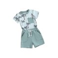 thumbnail image 2 of Elippeo 2Pcs Baby Boy Summer Outfits 3 6 12 18 24 Months 3 Years Short Sleeve Tree/Gesture Print T-Shirt + Shorts Set Toddler Clothes, 2 of 9