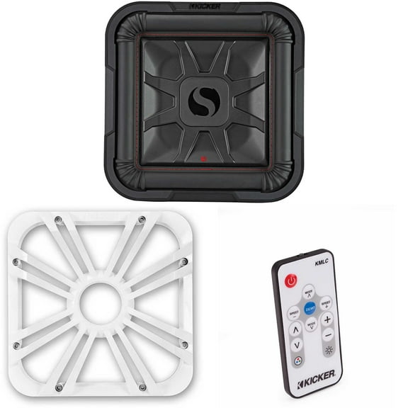 Kicker 46L7T124 L7T L7-Thin 12-Inch (30cm) Subwoofer, Dual Voice Coil, 4-Ohm, 600 Watt w/ White LED Grill & Remote Bundle