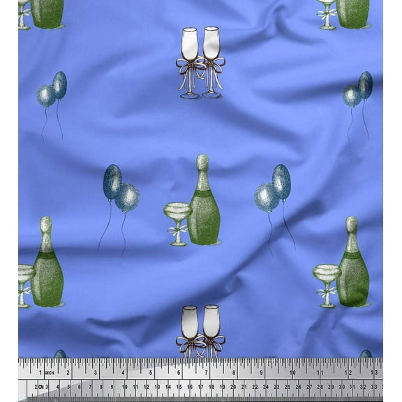 Soimoi Blue Cotton Voile Fabric Bottle & Wine Glass Bar Printed Craft Fabric by the Yard 42 Inch Wide