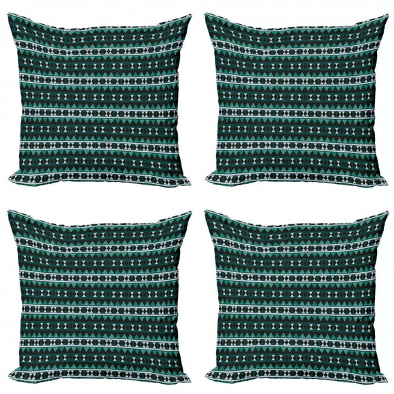 Aztec Throw Pillow Cushion Case Pack of 4, Triangles Arrangement Green Forest Tones Illustration, Modern Accent Double-Sided Print, 4 Sizes, Seafoam Dark Teal, by Ambesonne