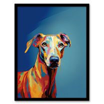 Greyhound Dog Lover Gift Pet Portrait Orange Blue Artwork Painting Art Print Framed Poster Wall Decor 12x16 inch