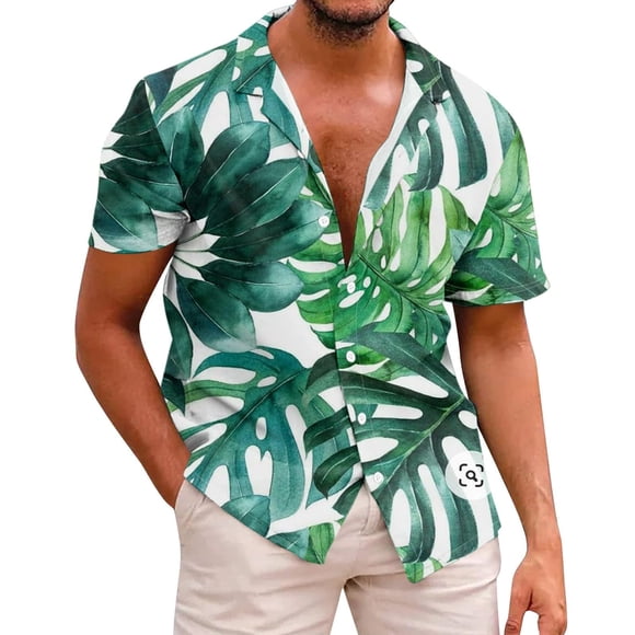UVEASISHA Chemises Boutonnées pour Hommes, Chemise de Jeu de Quilles Rétro Imprimé Tropical Hawaïen Été Manches Courtes Décontractée Boutonnée Plage 2025, Vert TTG