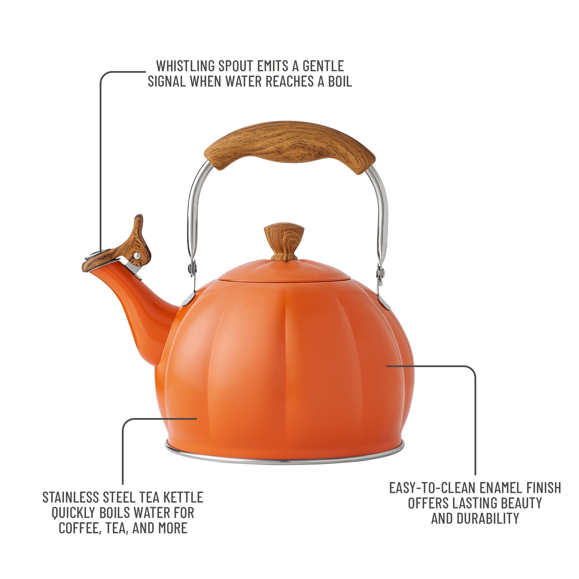 The Pioneer Woman Orange Pumpkin Whistling Tea Kettle with Lid - Hand Wash Only