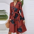 thumbnail image 2 of Xyxonk Women's Casual Dresses Long Sleeve Fashion Teacher Dress Fall V Neck Dresses Tie Waist Casual a Line Floral Print Dress Red S, 2 of 4