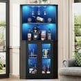 thumbnail image 4 of BROTTAR Corner Wine Bar Cabinet with LED Lights, 65" Tall Liquor Storage Cabinet with Glass Holder & Tempered Glass Door, Human Body Sensor for Dining Room Kitchen, Black, 4 of 7