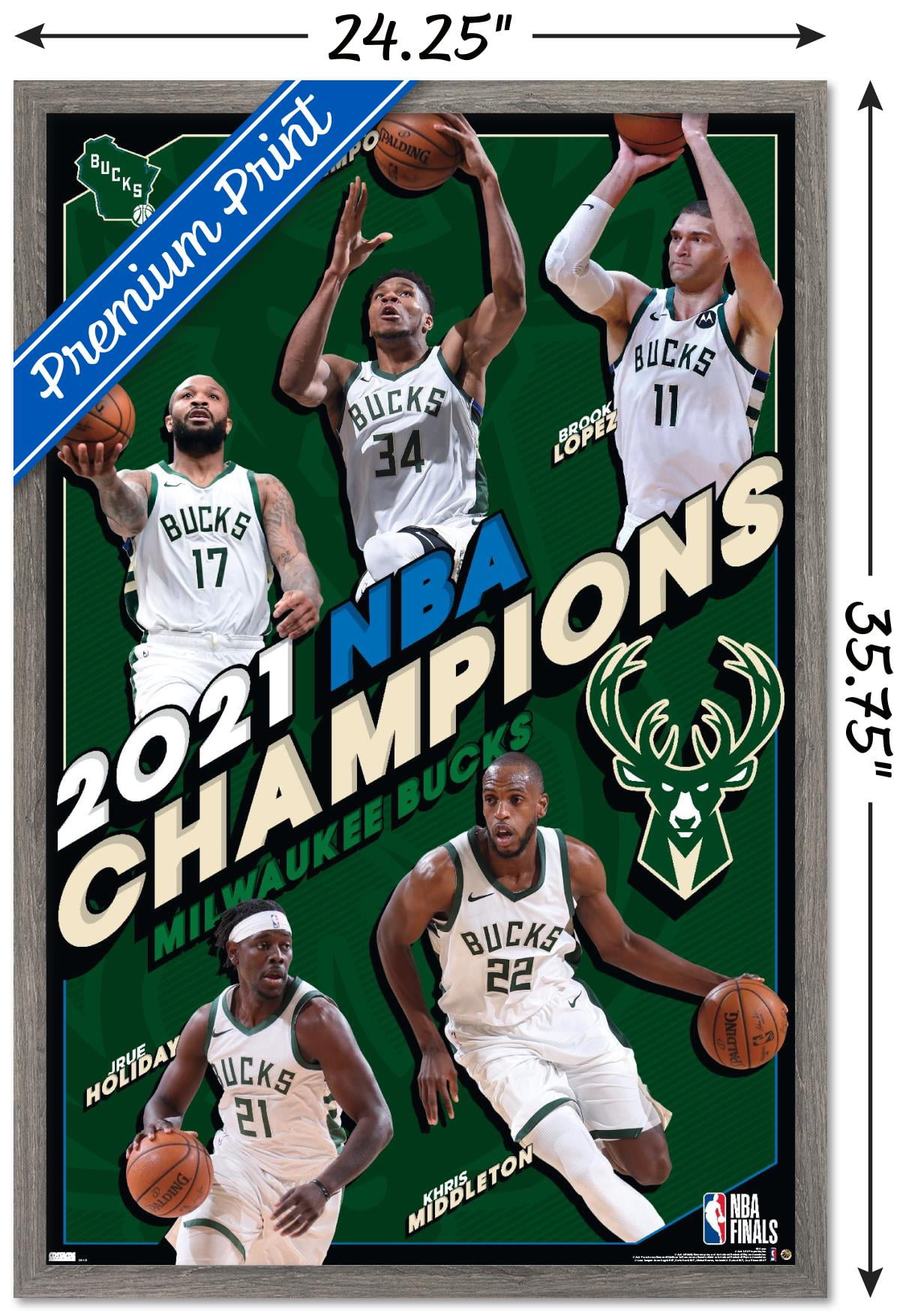 NBA Milwaukee Bucks - 2021 NBA Finals Champions Wall Poster, 22.375" x 34", Framed