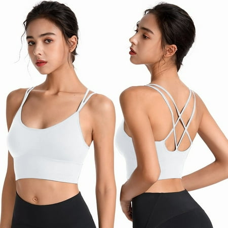 

Aayomet Bras For Women 2PC Womens Back Sport Bras Padded Strappy Cropped Bras For Yoga Workout Fitness Low Impact Bras White X-Large