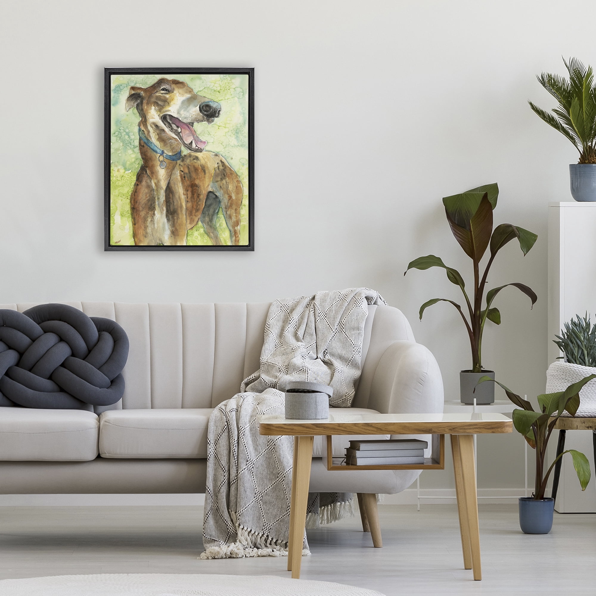 Stupell Industries Greyhound Smile Watercolor Black Framed Floater Canvas Wall Art, design by Patti Mann