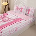 thumbnail image 3 of Homewish Cute Stars Bowknot Kids Zipper Twin Comforter Sets with Fitted Sheet and 2 Pillowcases,Pink Letter M Alphabet Zipper Bedding Set For Girls,Pink Reversible,4 Pieces, 3 of 7