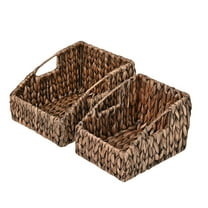 happimess BSK1007B-2SET Havanah Southwestern Handwoven Hyacinth Slanted Pantry Baskets with Handles, Brown (Set of 2)