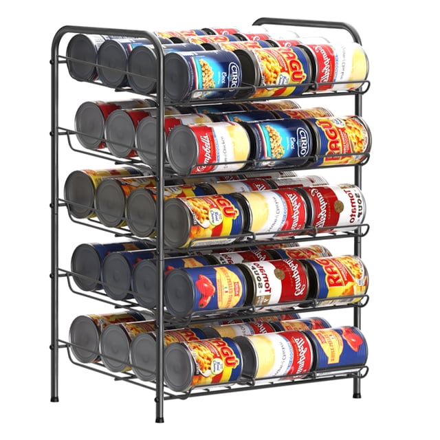 Organizador de Latas de Despensa de 5 Niveles, Estante de Latas de Gran Capacidad para Almacenamiento de Cocina y Gabinete, Negro