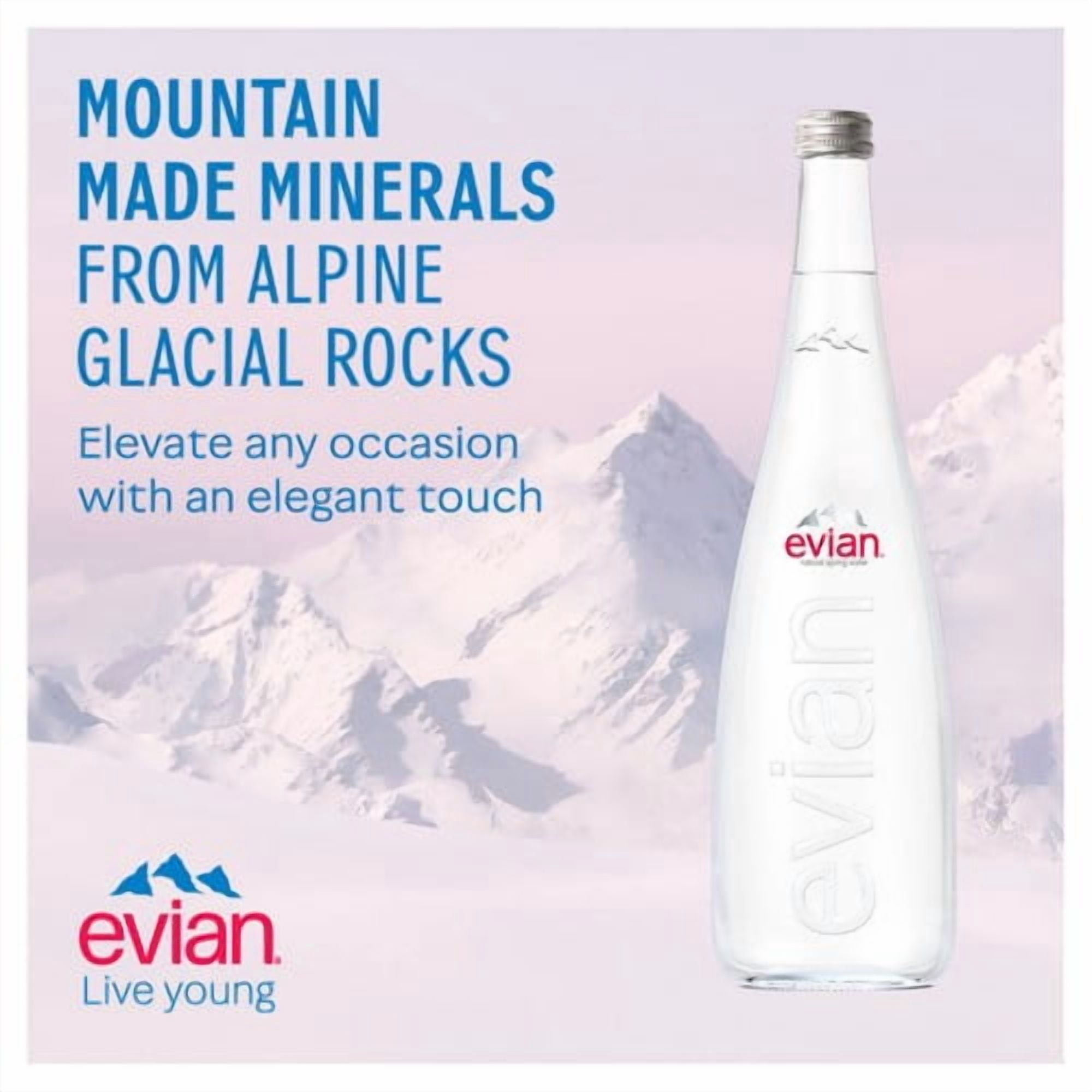 Evian Still Mineral Water Glass Bottle 750ml, British Import (Pack of 3)