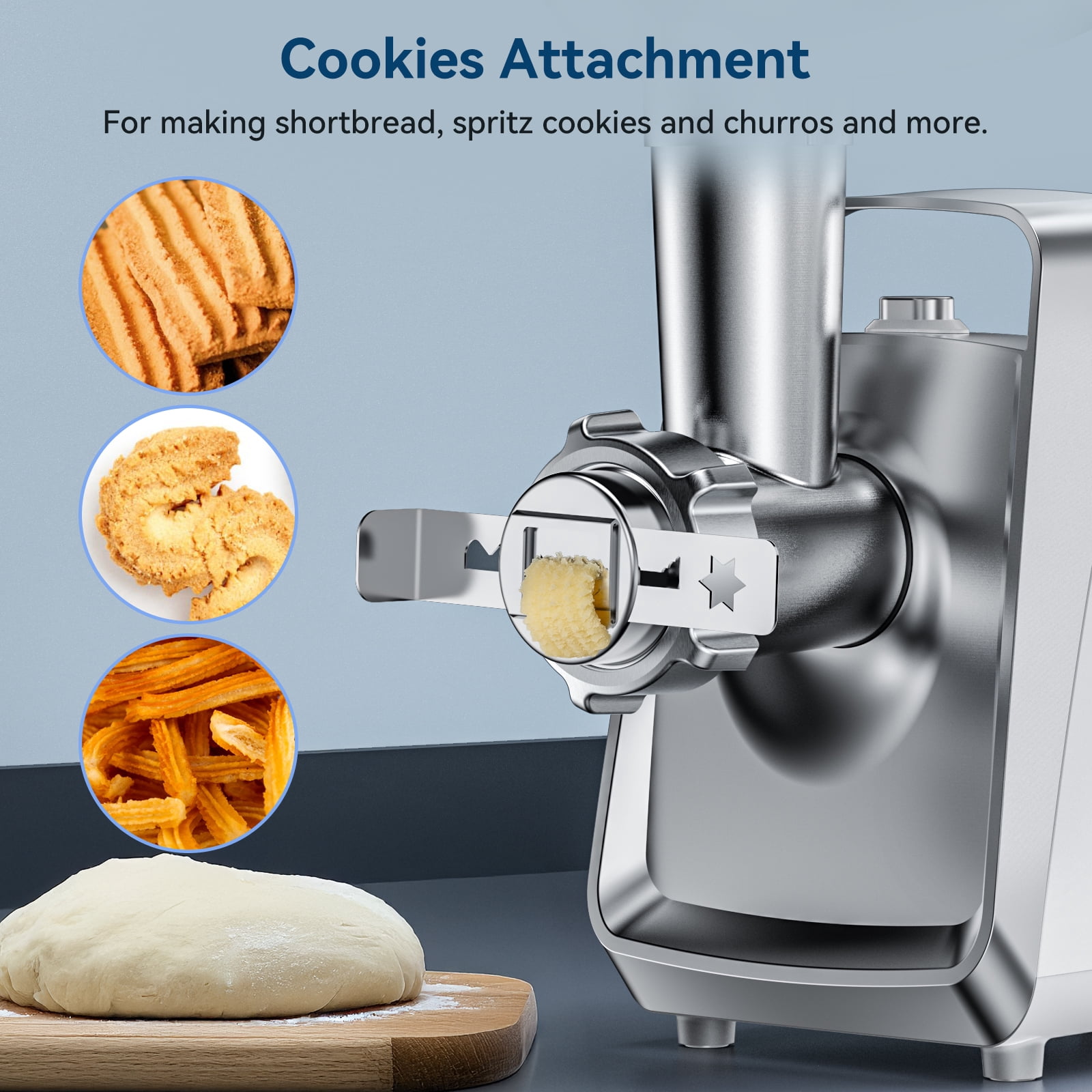 LINKChef 6-in-1 Meat Grinder, 1500W Max Electric Meat Mincer Machine, 4 Plates, Sausage & Kubbe Kit, Burger Press, Meat Claws, Cookies (White)