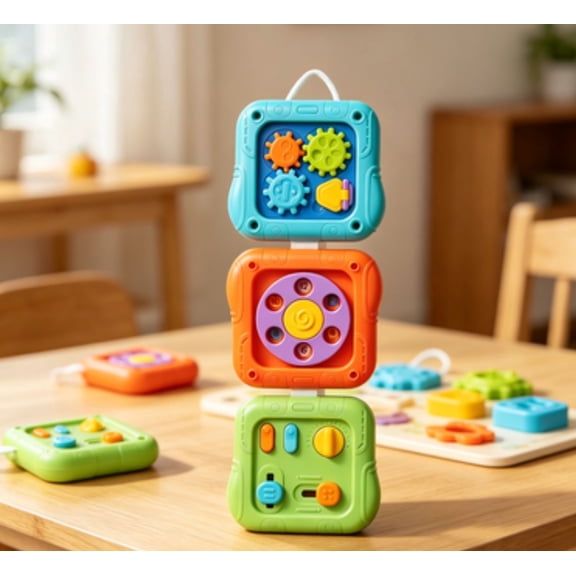 6-in-1 Busy Board for Toddlers 1-3, Sensory Activity Board with Fine Motor Skills Toys, Portable Travel Toy, Educational Learning Toy for Boys and Girls Ages 1-3