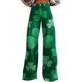 thumbnail image 2 of FAOWME Womens Casual Pants High Waist Wide Leg Straight Fit Comfortable Stylish Soft Trousers With Pockets For Patrick's Day,Green,M, 2 of 4