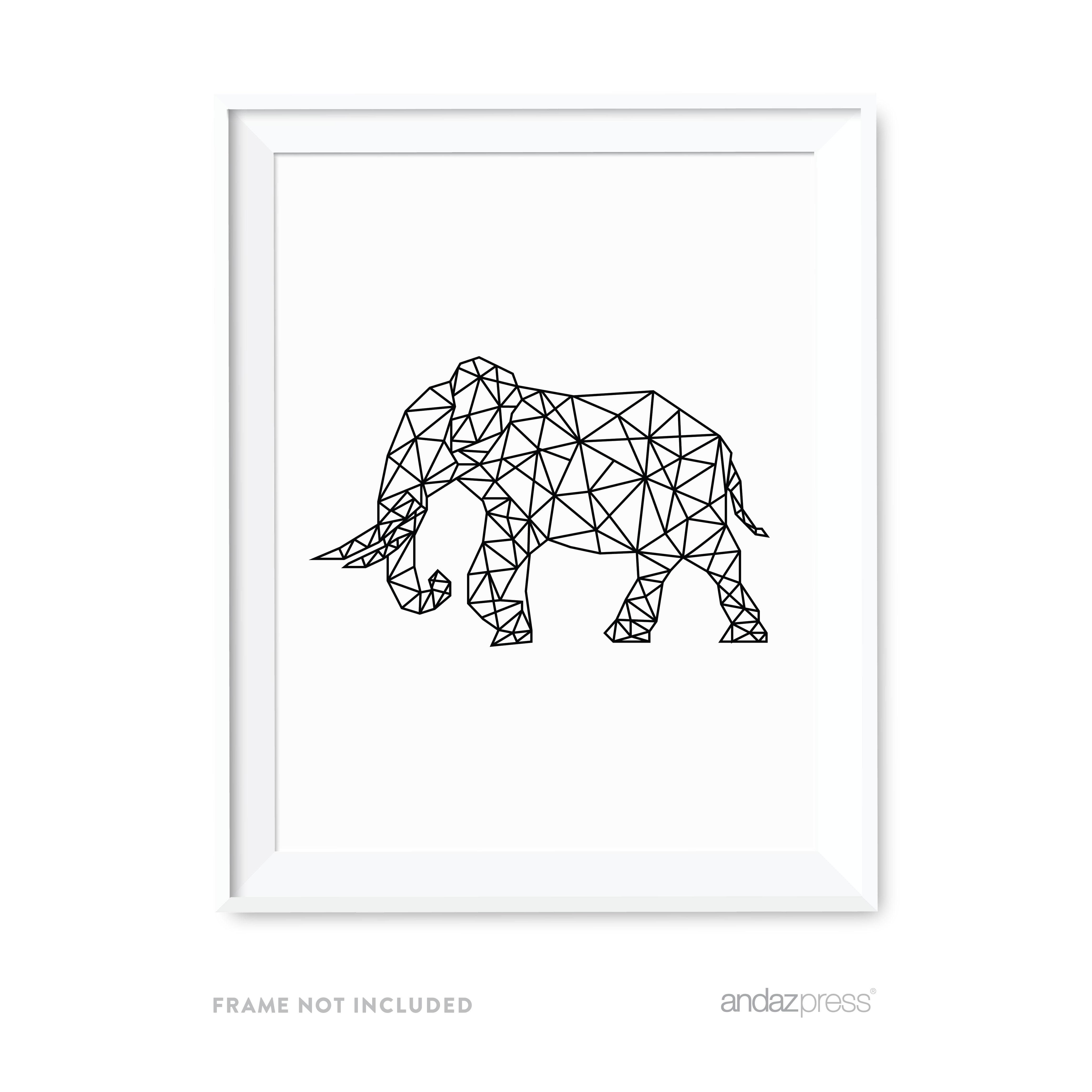 Elephant Geometric Animal Origami Wall Art Black White Minimalist Print -  