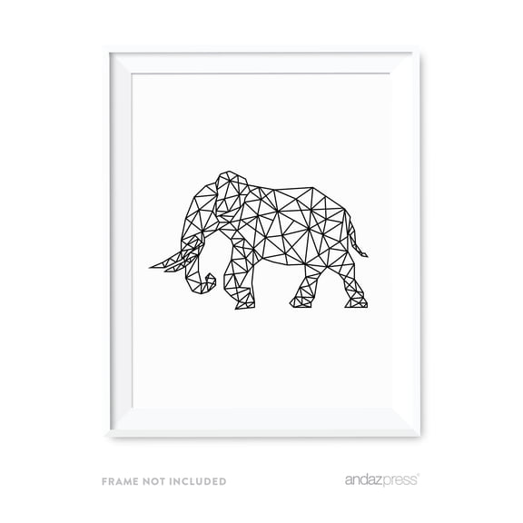 Elephant Geometric Animal Origami Wall Art Black White Minimalist Print