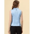 thumbnail image 3 of Top Allegra K Satén sin mangas verano volantes cuello parte delantera plisada Mujer Cielo azul S, 3 of 4