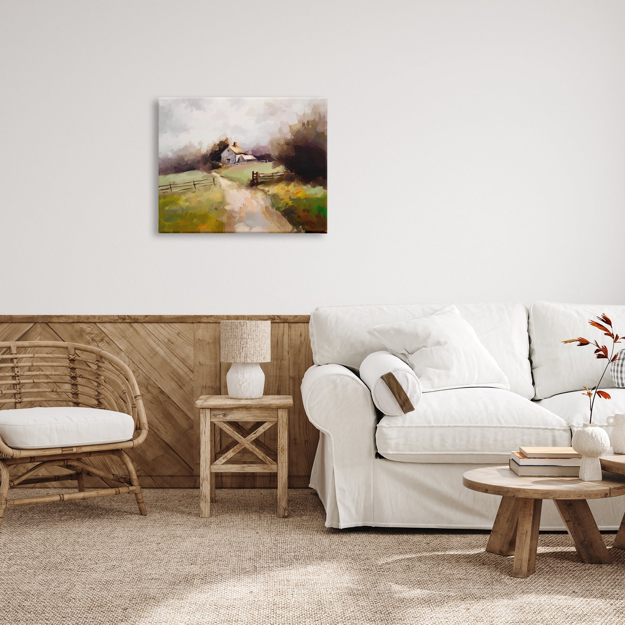 Stupell Industries Country Barn with Fence Landscape Painting Gallery Wrapped Canvas Art Print Wall Art, 30 x 24