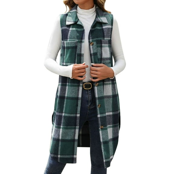 Niaviben Checkered Vest Long Vest for Women Sleeveless Long Cardigan Jackets for Women Trendy Women Puffer Vest Womens Vest Womans Vest Green L