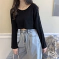 thumbnail image 2 of Women Harajuku Simple Solid Color Cropped T-shirt Spring Fashion Loose All-match Tops Korean Students O-neck T-shirts New, 2 of 5