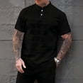 thumbnail image 2 of Mens Casual Henley Shirt Short Sleeve Golf Shirts Textured Summer Vacation Tops,Black L, 2 of 4