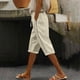 thumbnail image 2 of Pantalones de la Cintura Elástica de las Mujeres Medio Pantalones Cortos Botones de la Cintura Elástica de Verano Lino Bolsillos Pantalones, Lino de Algodón, 2 of 9