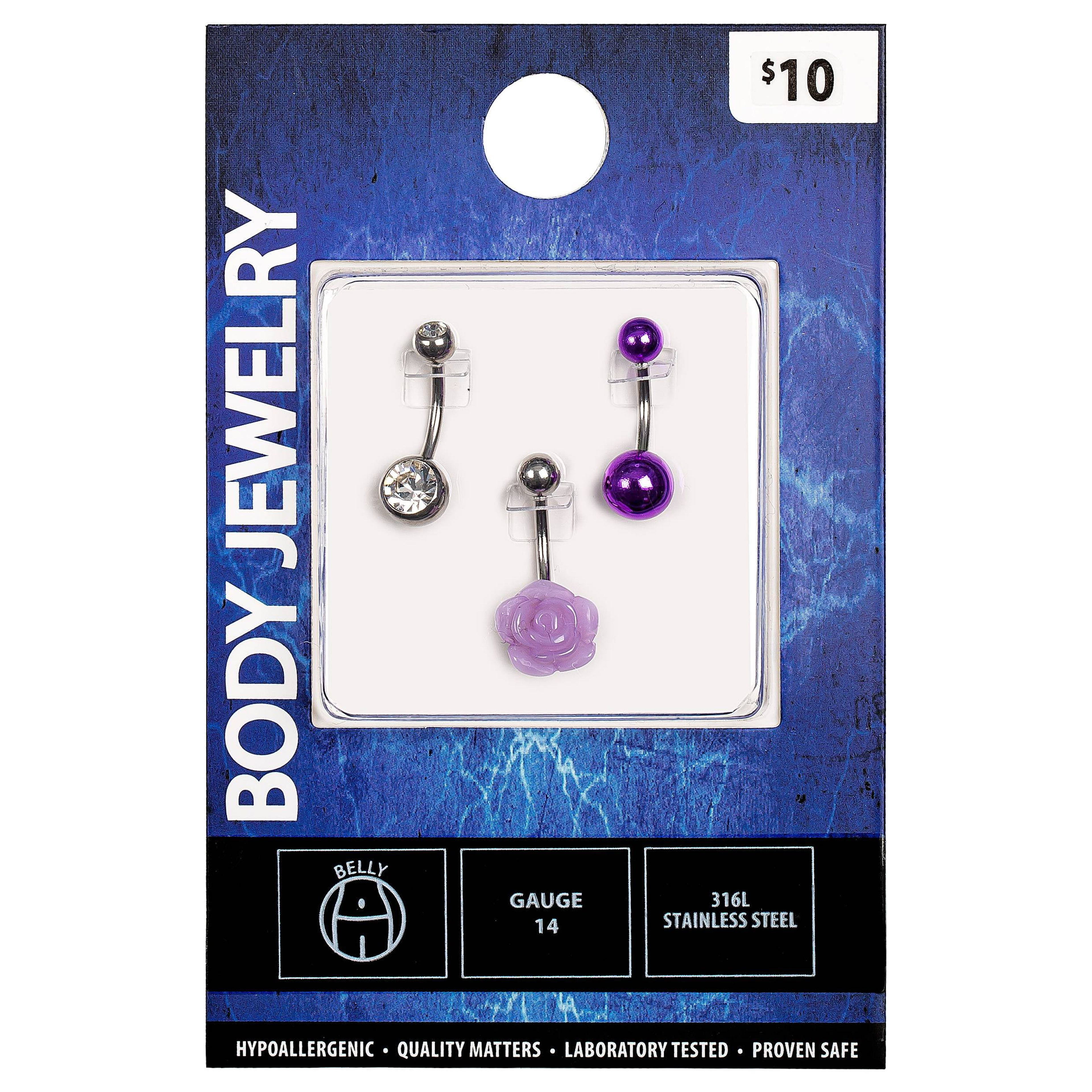 Body Jewelry Women s Stainless Steel 14G Assorted Pink Belly Rings 3 Pack