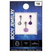 Women's Body Jewelry Silver Tone/ Purple 14G Rose and Crystal Belly Ring, 3 Pack