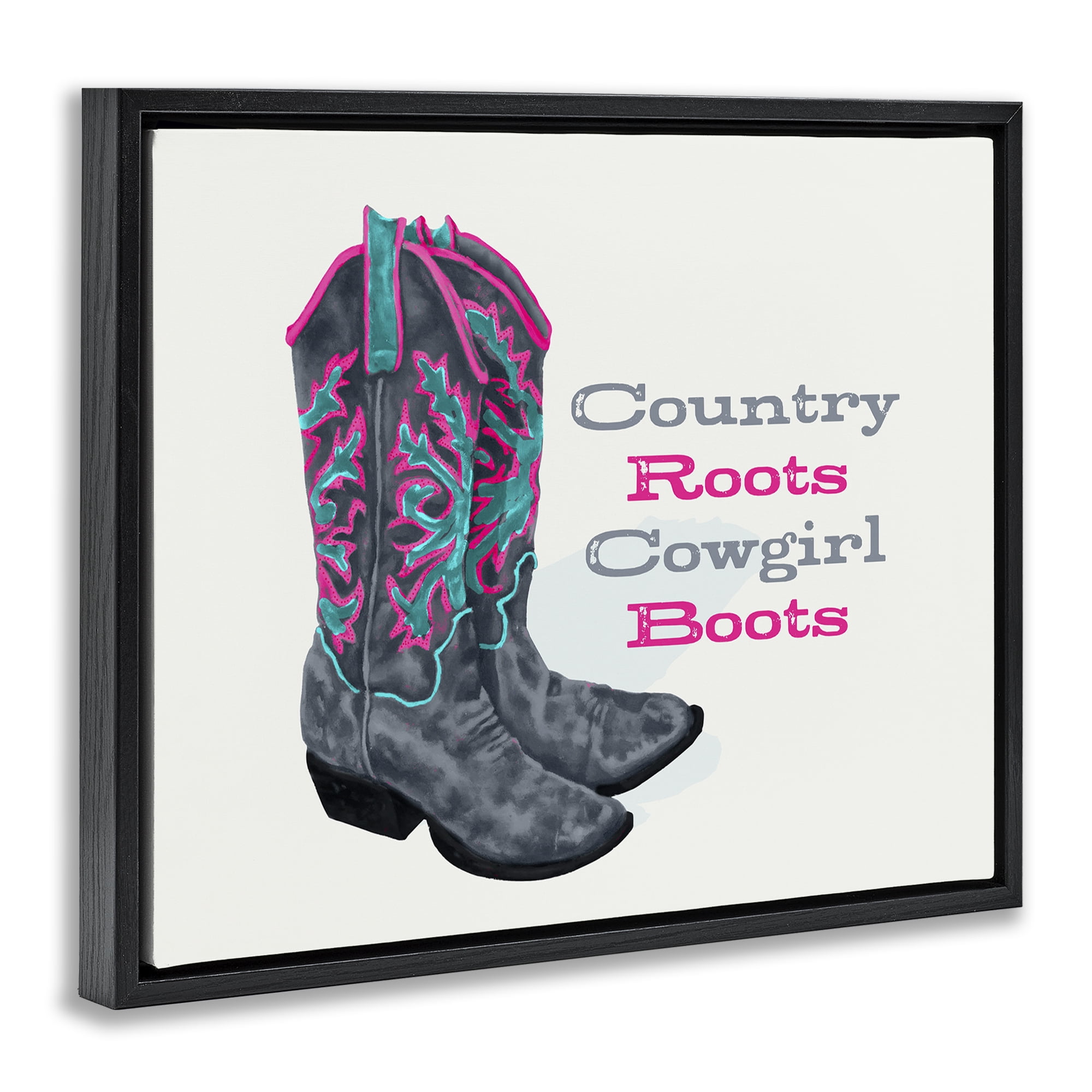 Stupell Industries Country Roots Phrase Typography Painting Black Floater Framed Canvas Art Print Wall Art, 21 x 17