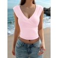 thumbnail image 5 of Women'S Y2K V-Neck Wrap Front Cap Sleeve Fitted Cropped Tank Tops Pink L, 5 of 8