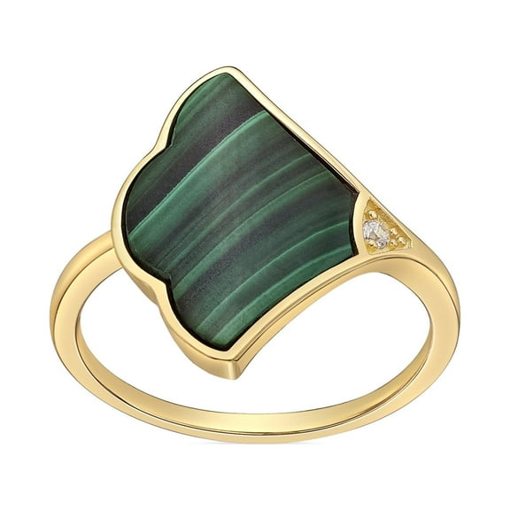 Malachite Prima Donna Ring with Yellow Gold Plating - Yellow Sterling Silver