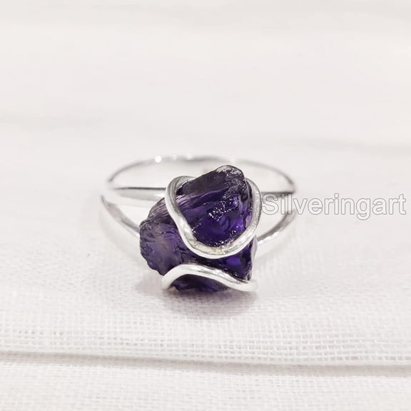 Natural Amethyst Ring, Rough Amethyst Gemstone Ring, Feb Birthstone, Wire Band, 925 Sterling Silver, Womens Ring, Christmas, Thanksgiving, Handmade, Statement Jewelry, Rough Gemstone Jewelry