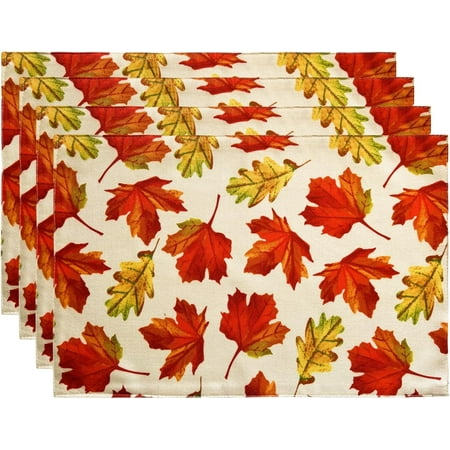 

Fall Placemats Many Maple Leaves Fill The Pattern Strong Autumn Atmosphere Heat-Insulated Washable Autumn Place Mats Table Mats Cotton Linen Woven Placemat Set of 4