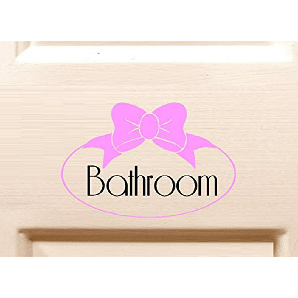 Decal Bathroom or Powder Room Sign with Bow Door sign, Wall Decal 12