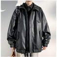 thumbnail image 2 of Men's Solid Color Stand Collar Handsome Leather Jacket, 2 of 5