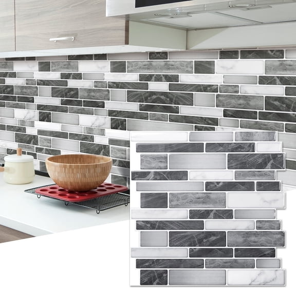10 Sheets Peel and Stick Backsplash for Kitchen 12"X12" Back Splash Adhesive Subway Wall Tile Flat Vinyl Sticker for Bathroom on Renter Friendly Marble