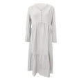 thumbnail image 1 of Sexy Dance Robe Longue pour Femmes, Décor de Boutons, Robes Maxi, Col en V, Plissée, Manches Longues, Gris Pâle, S, 1 of 5