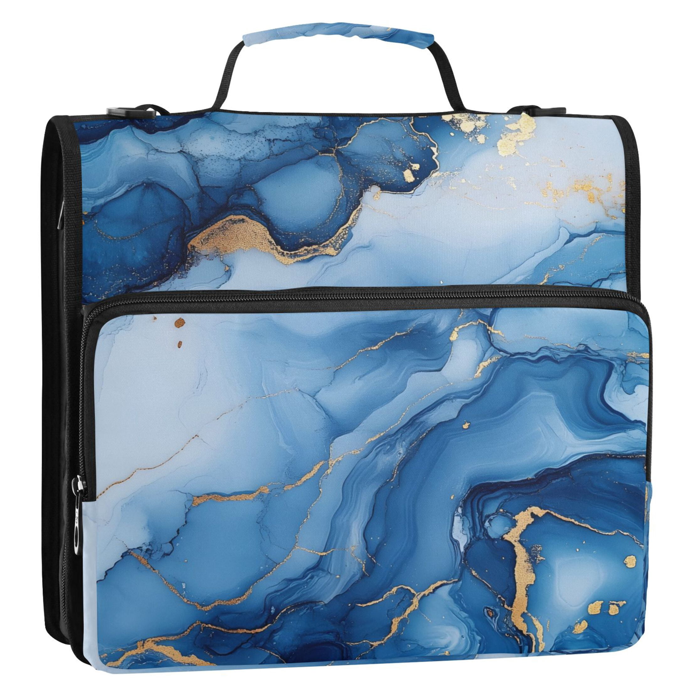ALAZA Zipper Binder Blue Golden Marble 3 Ring Trapper Keeper File Folder Organizer Bag