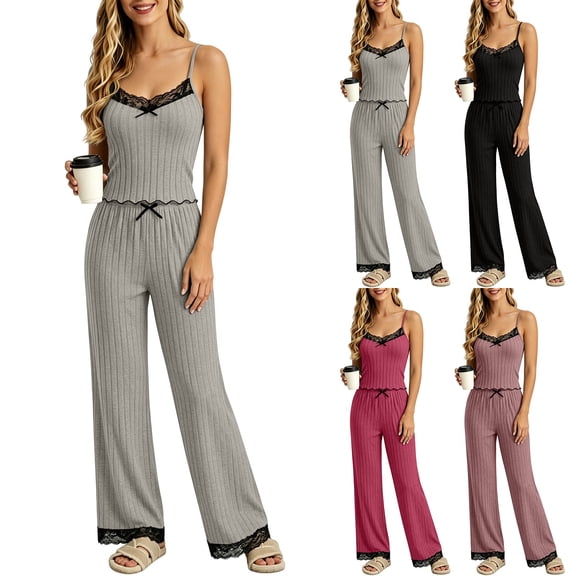Harpily 2 Piece Pajama Set For Women Tank Top and Full Length Pants Fashion with Spaghetti Strap Soft Skin Friendly Indoor L