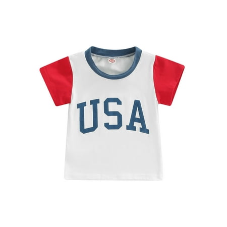 

Canrulo Summer Unisex Kids Boys Girls 4th of July T-Shirts Casual Letter Printed Patchwork Short Sleeve Pullover Tops Red Blue 4-5 Years