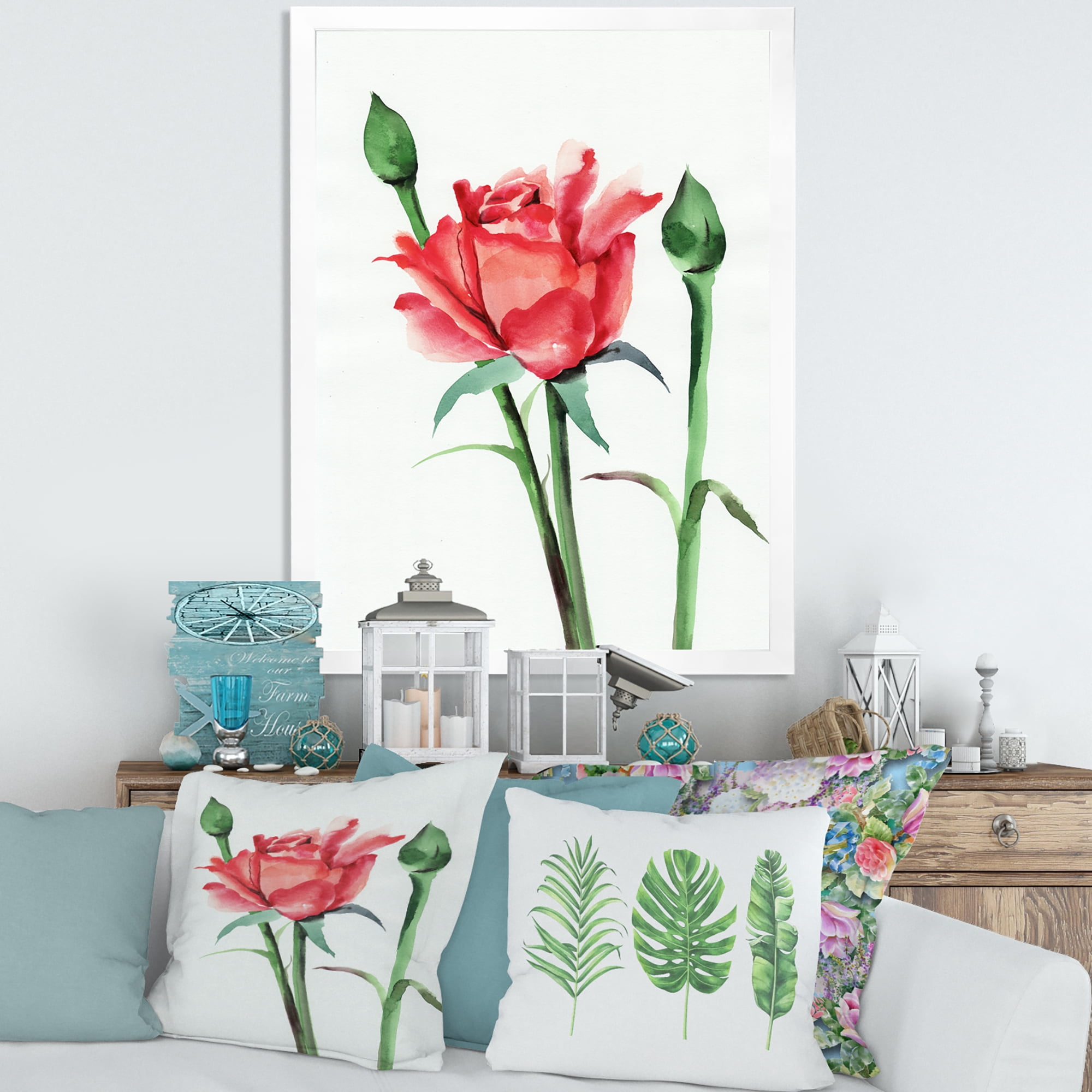 Designart 'Buds With Red Rose' Traditional Framed Art Print