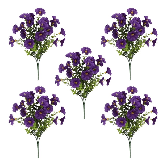 Outdoor Artificial Flowers Set of 5 | Realistic Fake Flowers for Garden Decor & Patio Arrangements | Weather Resistant Silk Flowers for Outdoor Planters, Window Boxes & Home Exterior Decor