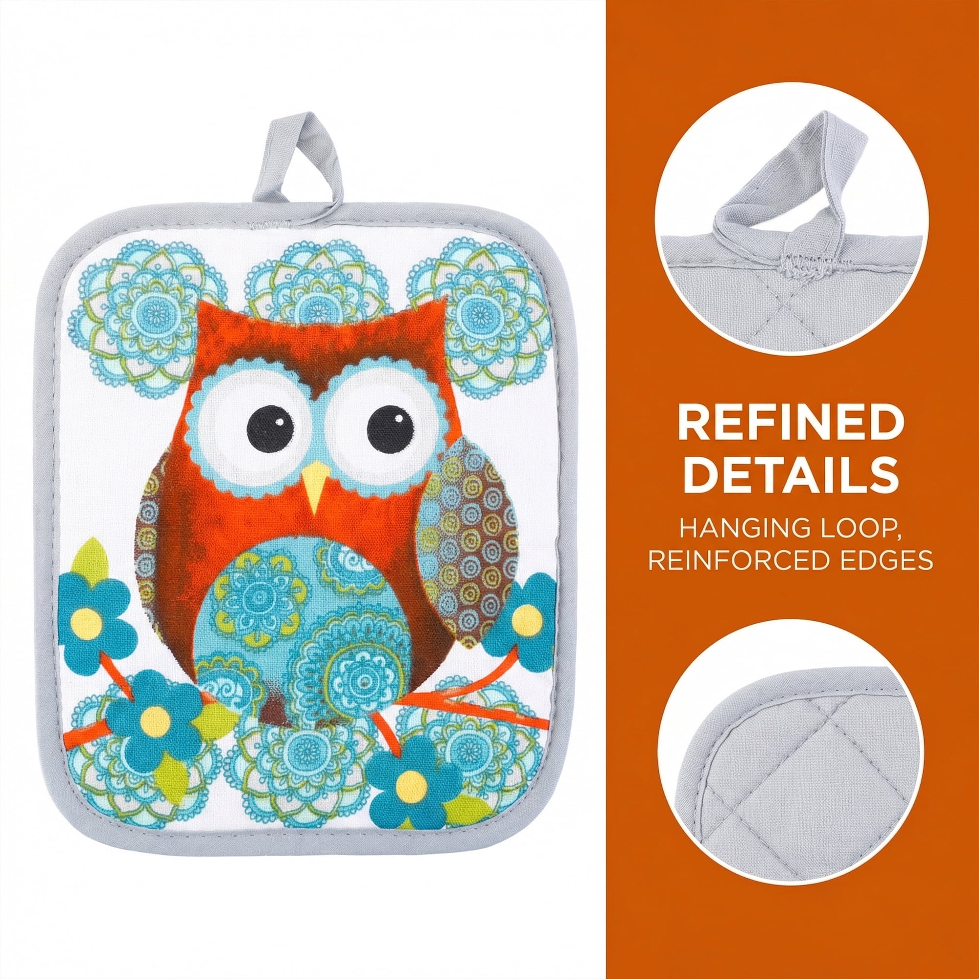 Unique Bargains 2 Pcs Pot Holders, Heat Resistant Trivets for Baking Owl 6.5"x7.9"