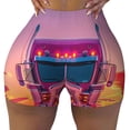 thumbnail image 2 of Rateoe Sunset Truck Highway Printed Power Workout Shorts for Women Tummy Control Squat Proof Ribbed Thick Seamless Scrunch Active Short-Medium, 2 of 8