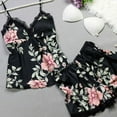 thumbnail image 1 of Women 2PCS Lingerie Floral Sling Lace Deep V-Neck Top Short Elastic Band Pants, 1 of 4