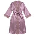 thumbnail image 4 of Arlun Women's Satin Robes Long Sleeve Open Front Floral Lace Trim Belted Bride Wedding Party Bathrobes Lightweight Breathable Soft Comfy Valentine's Day Sleepwear Robe Light Purple M, 4 of 4