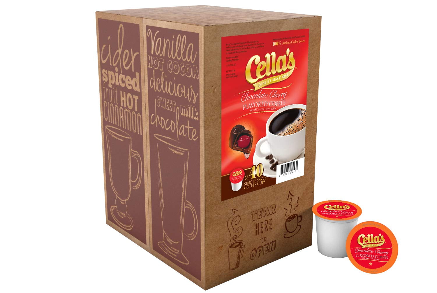 Cella's Chocolate Cherry Coffee Pods Compatible with Keurig K Cup Brewers, Medium Roast Flavored Coffee, Smooth Single Serve Pods for Home and Office, 40 Count